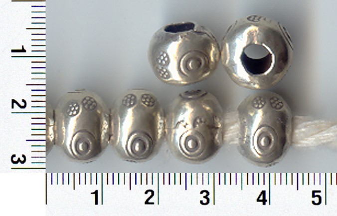 THAI KAREN HILL TRIBE SILVER BEADS EMBOSSED PRINTED ROUND BEAD BL052 (10 BEADS)