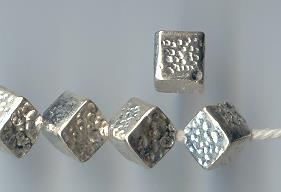 Thai Karen Hill Tribe Silver Beads Hammered Cube Beads BL135 (5 Beads)