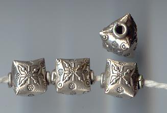 Thai Karen Hill Tribe Silver Beads Triangle With Flower Printed Beads BL249 (5 Beads)