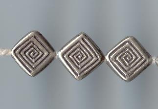Thai Karen Hill Tribe Silver Beads Line Printed Square Beads BL282 (5 Beads)
