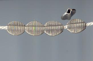 Thai Karen Hill Tribe Silver Beads Line Printed Oval Beads BL337 (5 Beads)