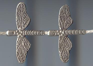 Thai Karen Hill Tribe Silver Beads Printed Dragonfly Beads BL454 (10 Beads)