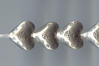 Thai Karen Hill Tribe Silver Beads Daisy Printed Heart Beads BL191 (5 Beads)