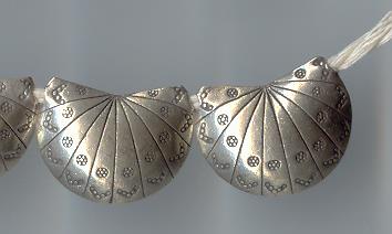 Thai Karen Hill Tribe Silver Beads Dot & Line Printed Fan Beads BL204 (2 Beads)