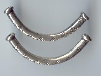 Thai Karen Hill Tribe Silver Beads Flower Printed Curve Beads BL217 (2 Beads)