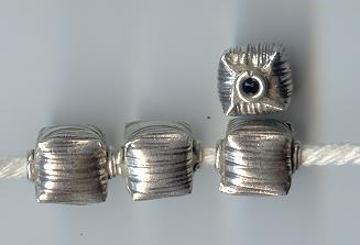 Thai Karen Hill Tribe Silver Beads Engraved Cube Beads BL248 (2 Beads)