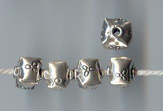 Thai Karen Hill Tribe Silver Beads Flower Printed Cube Beads BL250 (5 Beads)