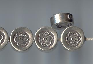 Thai Karen Hill Tribe Silver Beads Flower Printed Disk Beads BL285 (5 Beads)
