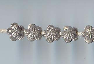 Thai Karen Hill Tribe Silver Beads Flower Printed Beads BL297 (5 Beads)