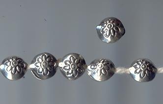 Thai Karen Hill Tribe Silver Beads Flower Printed Round Bead BL306 (5 Beads)