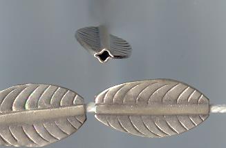 Thai Karen Hill Tribe Silver Beads Printed Oval Leaf Beads BL343 (5 Beads)