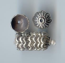 Thai Karen Hill Tribe Silver Beads Flower Caps With Twist Ring BL414 (10 Beads)
