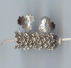 Thai Karen Hill Tribe Silver Beads Flower Caps Wiht Leaf Printed BL419 (10 Beads)
