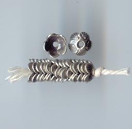 Thai Karen Hill Tribe Silver Beads Fan Pritned Flower Caps BL432 (10 Beads)