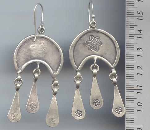 THAI KAREN HILL TRIBE SILVER PRINTED FLOWER HANGING DEW DROP EARRINGS ER083 