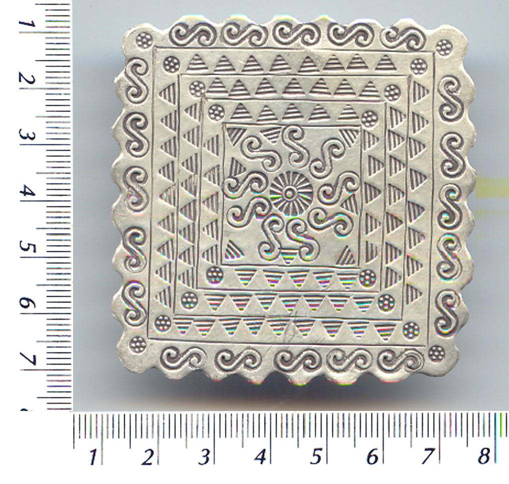Thai Karen Hill Tribe Silver Printed Spiral And Geometry Square Pendant NL036